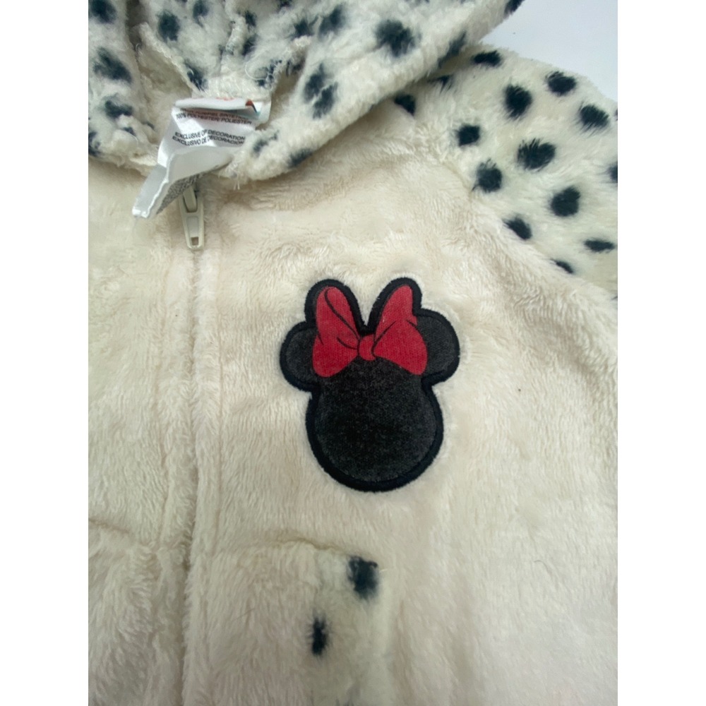 Disney Baby Minnie Mouse Faux Fur Hooded Jumpsuit Polka Dot 3-6M Cream Black - Picture 9 of 10